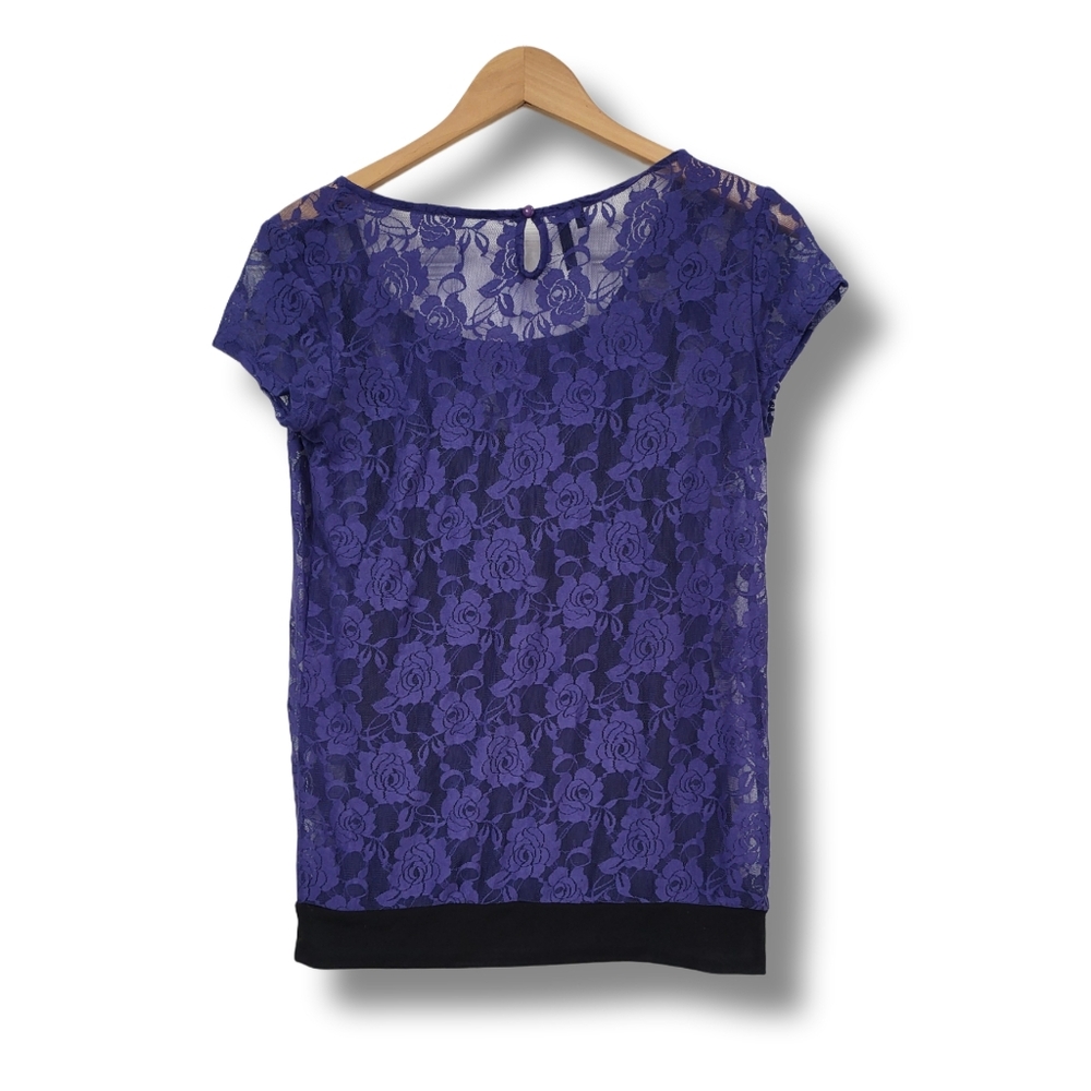 🌿Maurices Women's Medium Purple and Black Lace Fully Lined Top-Gorgeous! - Picture 7 of 11